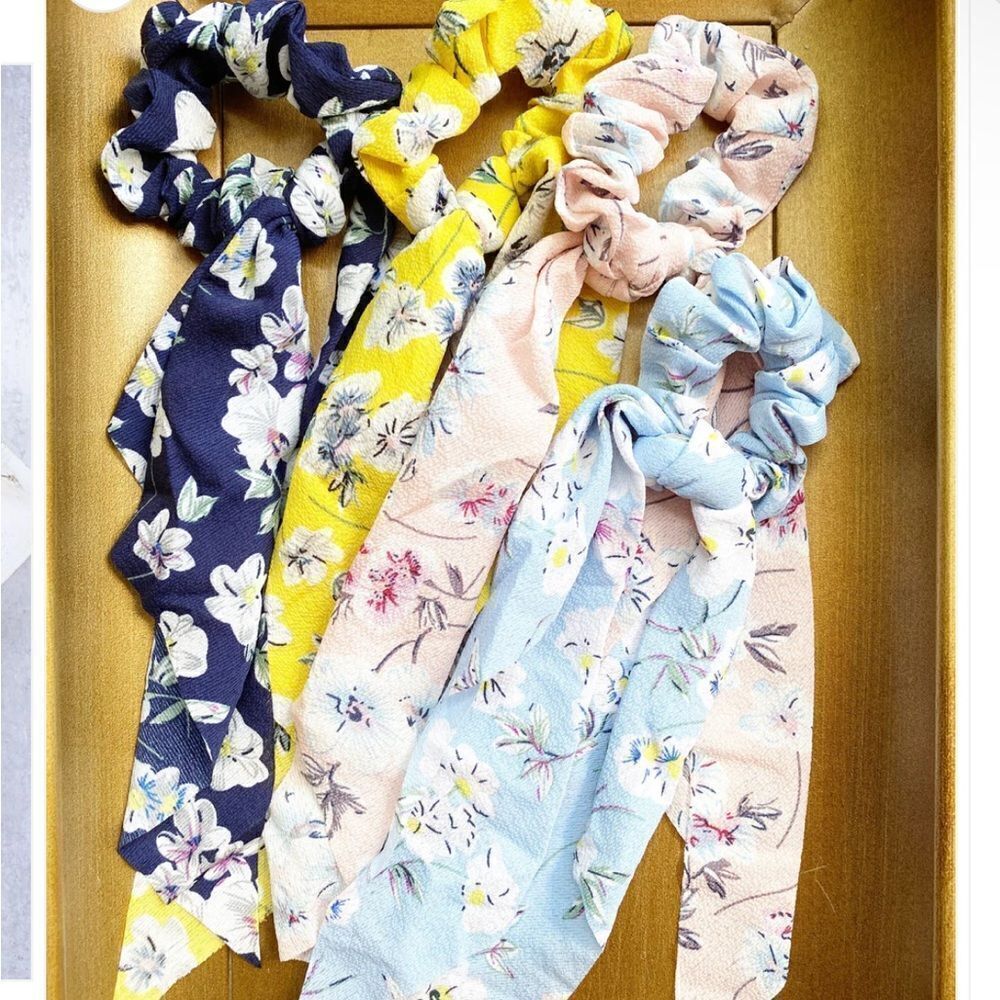 5 for $25 Floral Light  Blue SCARF SCRUNCHY - Picture 5 of 7